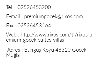 Rixos Premium Gcek iletiim bilgileri